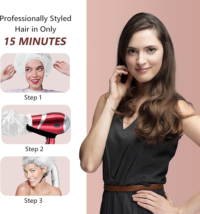 Safety Portable Hair Dryer Bonnet Attachment for Hair Styling, Adjustable Chin Strap and Side Fitting Drawstring Hood Dryers for Hair Home