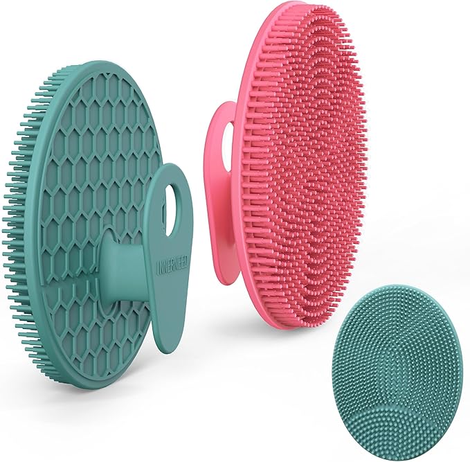 INNERNEED Silicone Body Scrubber Gentle Exfoliating Brush Set, Green+ Pink