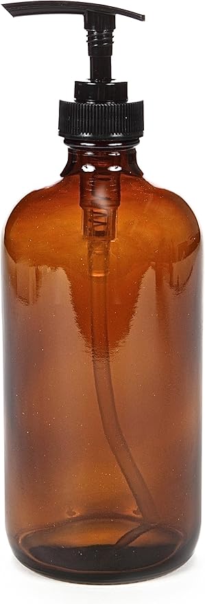 Vivaplex, 2, Large, 16 oz, Empty, Amber Glass Bottles with Black Lotion Pumps
