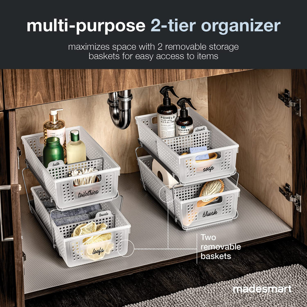 madesmart Two Tier Organizer with Dividers, Frost