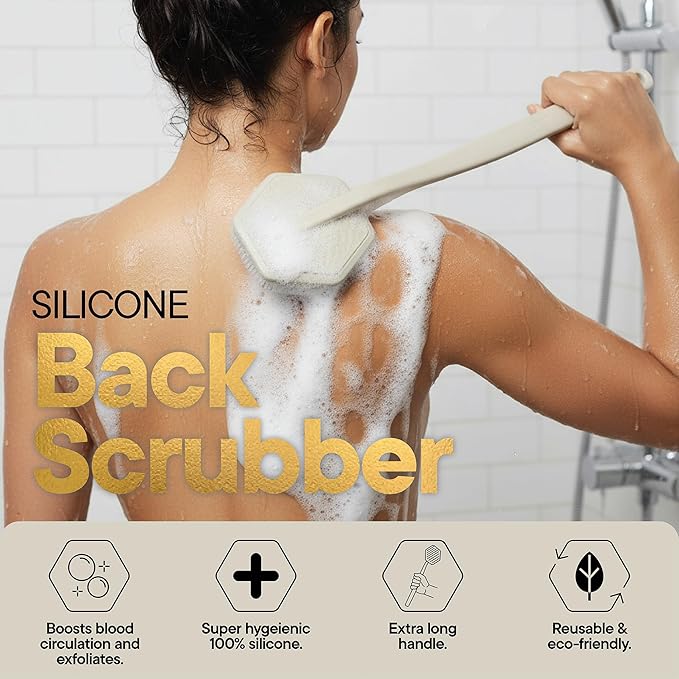 TOOLETRIES Silicone Back Scrubber for Shower with Hook - Sand