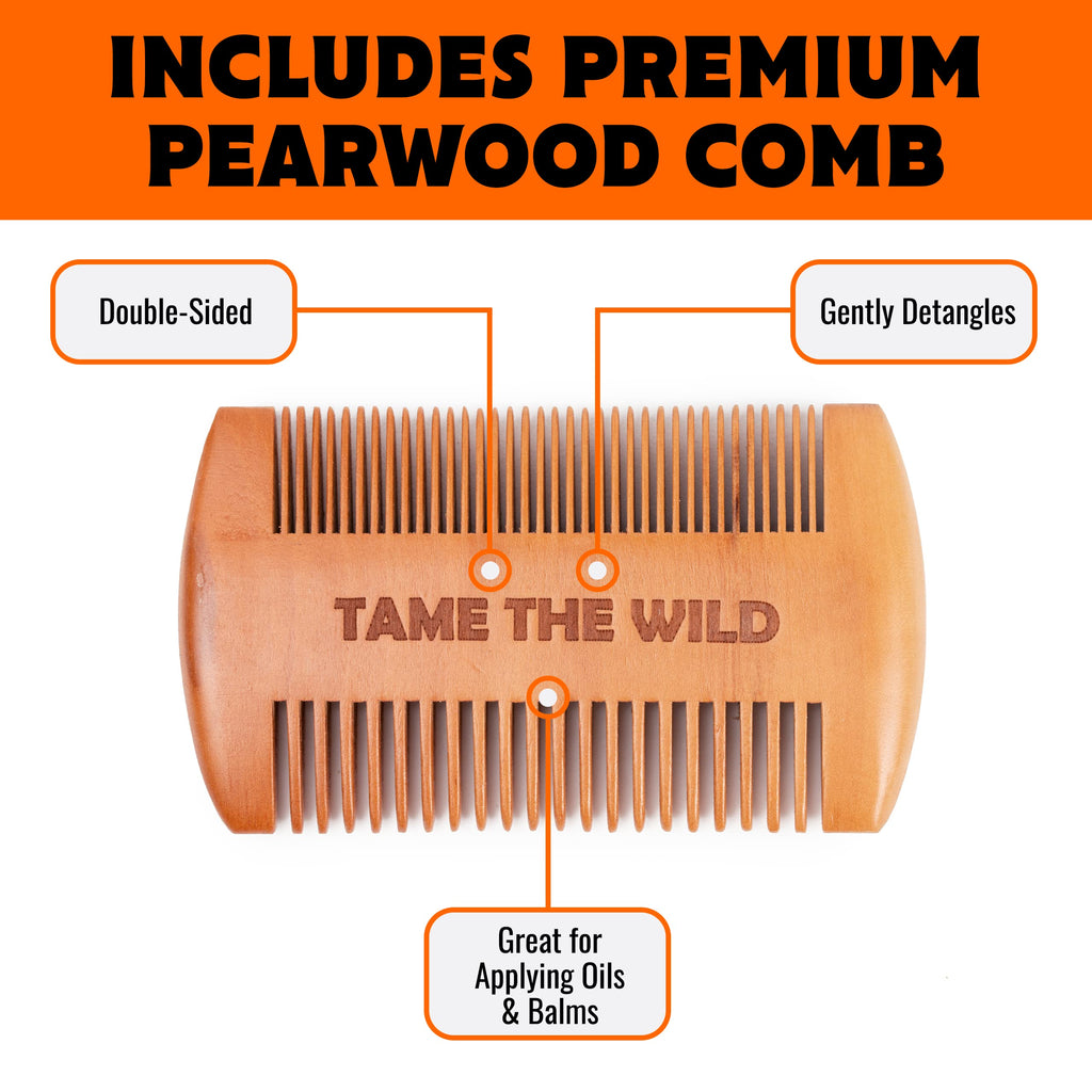 TAME The Wild Beard Brush and Beard Straightener for Men - Ionic Heated Comb with 3 Adjustable Temps - Wooden Beard Comb for Grooming - Anti-Scald Safety - for All Hair Types