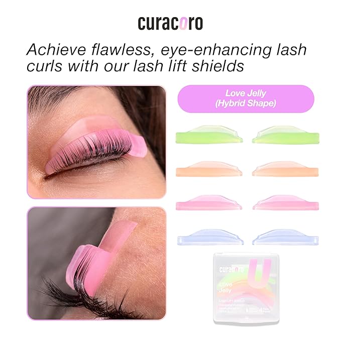 Curacoro Lash Lift Shields, 8 Pcs/4 Sizes Reusable Silicone Rods