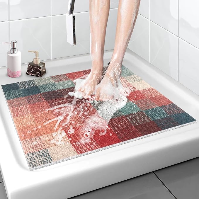 Shower Mat Bathtub Mat Non-Slip - 24x24 Inch, Soft Comfort Bath Mat with Drainage Holes, PVC Loofah Massage Bathmat for Shower, Tub, Bathroom, Wet Areas, Quick Drying