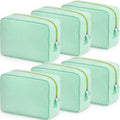 Sanwuta 6 Seersucker Cosmetic Bag Bulk Striped Makeup Bag for Women Aesthetic Cute Travel Toiletry Organizer Preppy Storage Pouch for Wedding Bridesmaid Mother's Day Teacher Gift (Large,Green)