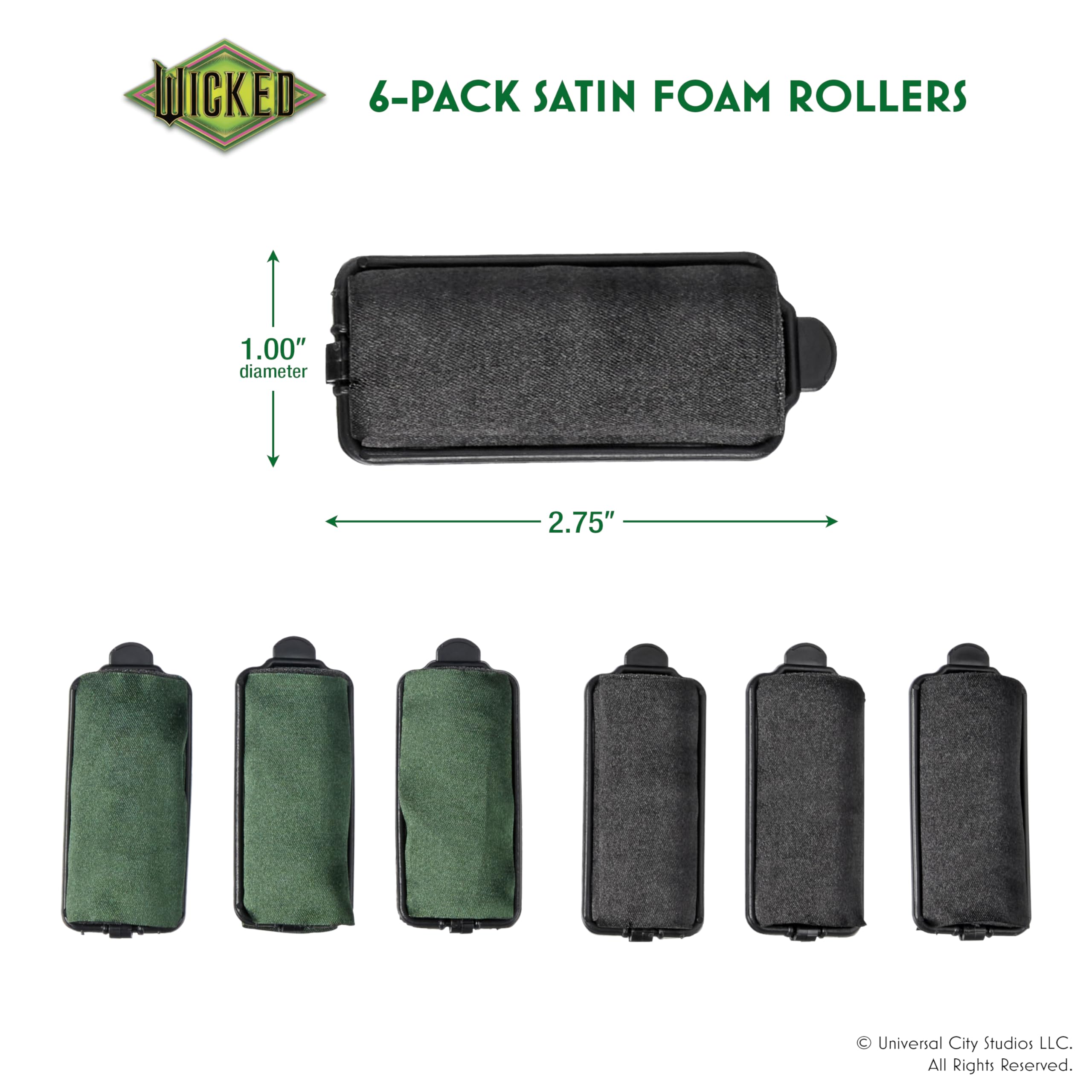 Wicked Elphaba 6PK Satin Rollers - hair rollers - foam rollers - heatless hair curlers - Scunci by Conair