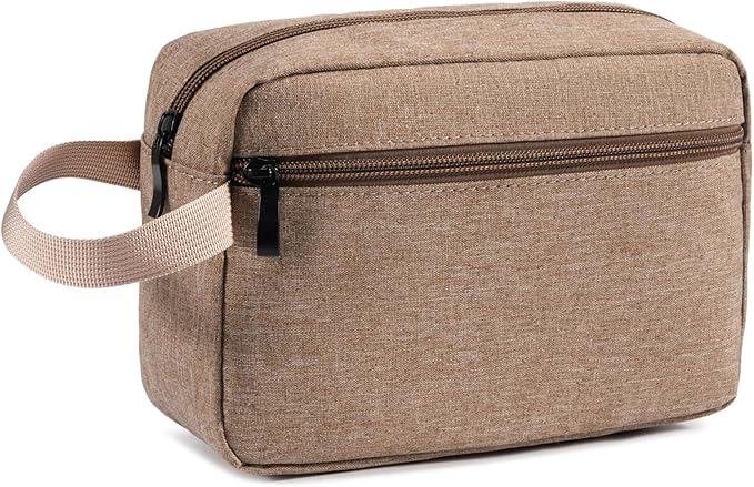 XIRYOHEAUR Travel Hanging Toiletry Bag with Carry Handle - Water-Resistant Small Cosmetic Organizer for Men & Women, Makeup, Shaving Kit, Gym & Travel Essentials (Camel)