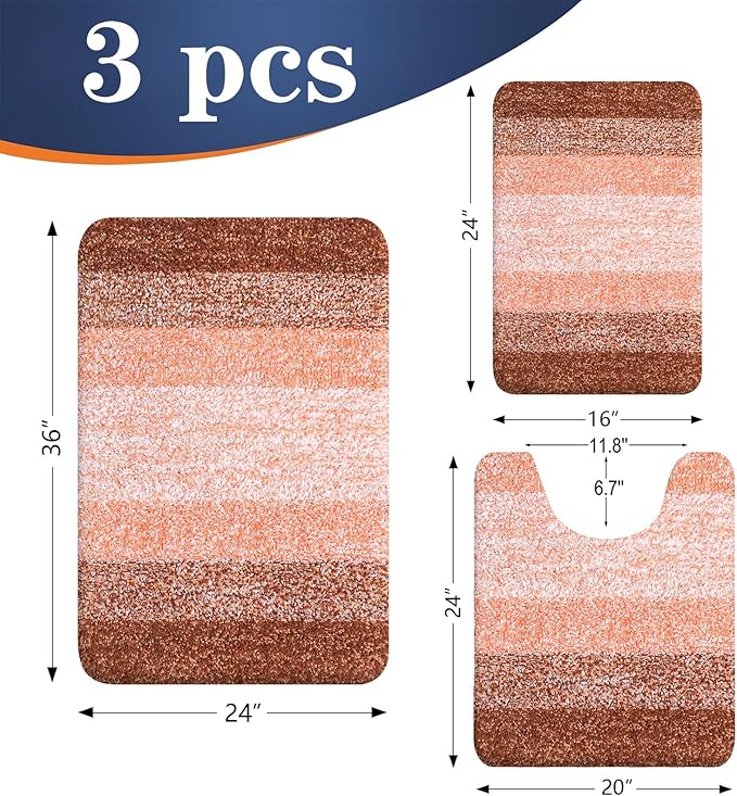 OLANLY Microfiber Bathroom Rugs Sets 3 Piece, 36"x24"+24"x16"+24"x20"