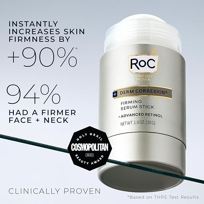 RoC Derm Correxion Retinol Firming Serum Stick with Antioxidants to Visibly Tighten and Firm Wrinkles and Laugh Lines For Men and Women + Retinol Eye Cream Packette, 1.0 oz (Packaging May Vary)