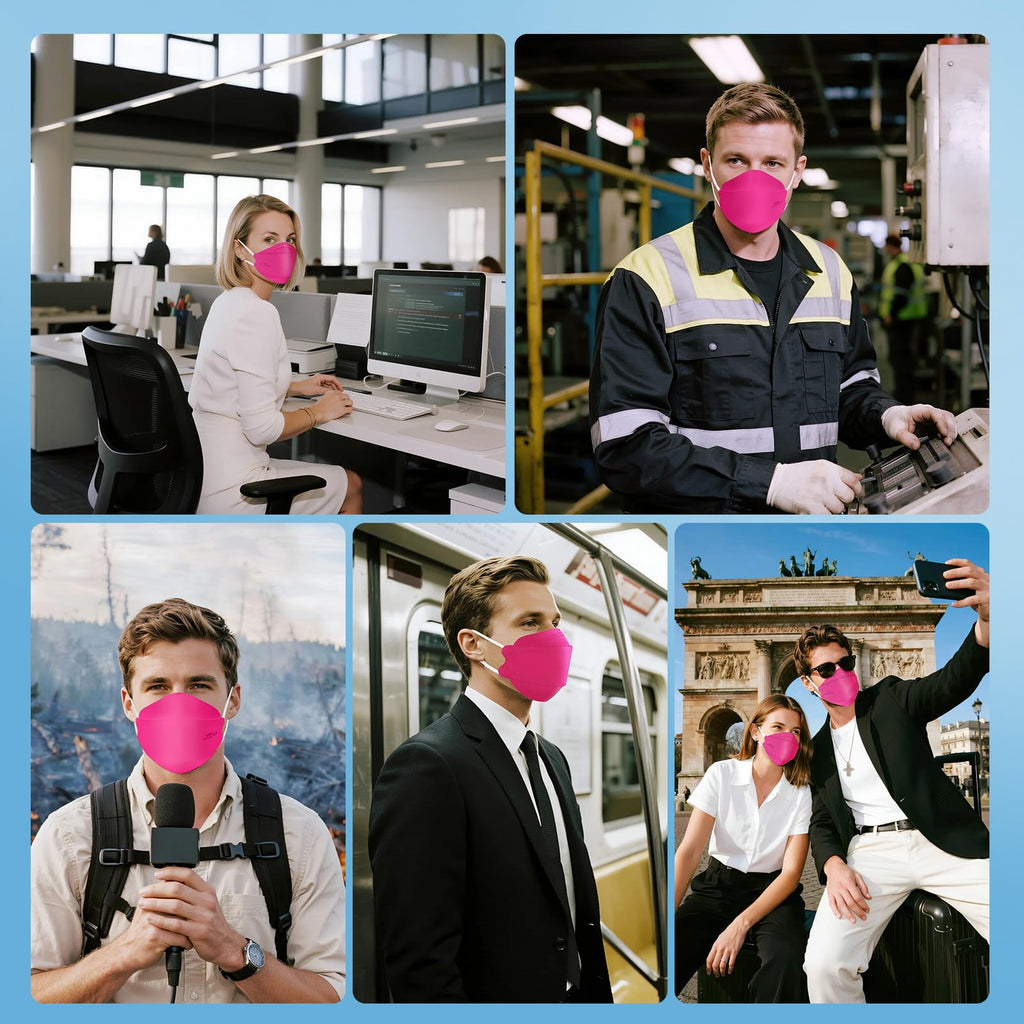 akgk KN95 Face Masks 50 Pack, 5-Ply Disposable Hot Pink Face Mask Against PM 2.5 Smoke and Dust