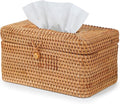 Rattan Rectangular Tissue Box Cover, 10.8" x 6.7" x 5.5", Decorative Woven Facial Tissue Holder with Hinged Top Lid, Fits Up to 180 Sheets, Natural Color