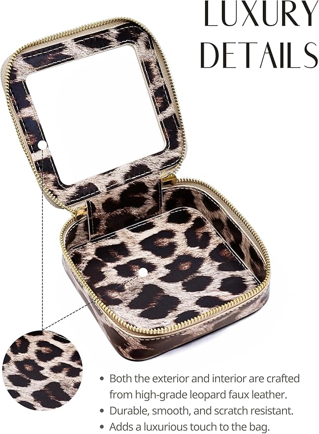 Small Makeup Bag for Purse Accessories Women Clear Cosmetic Mini Pouch Car Essentials Bag Leopard Print Clear Leather Make Up Travel Bag Organizer with Zipper Cute Compact Cheetah Little Toiletry Bag