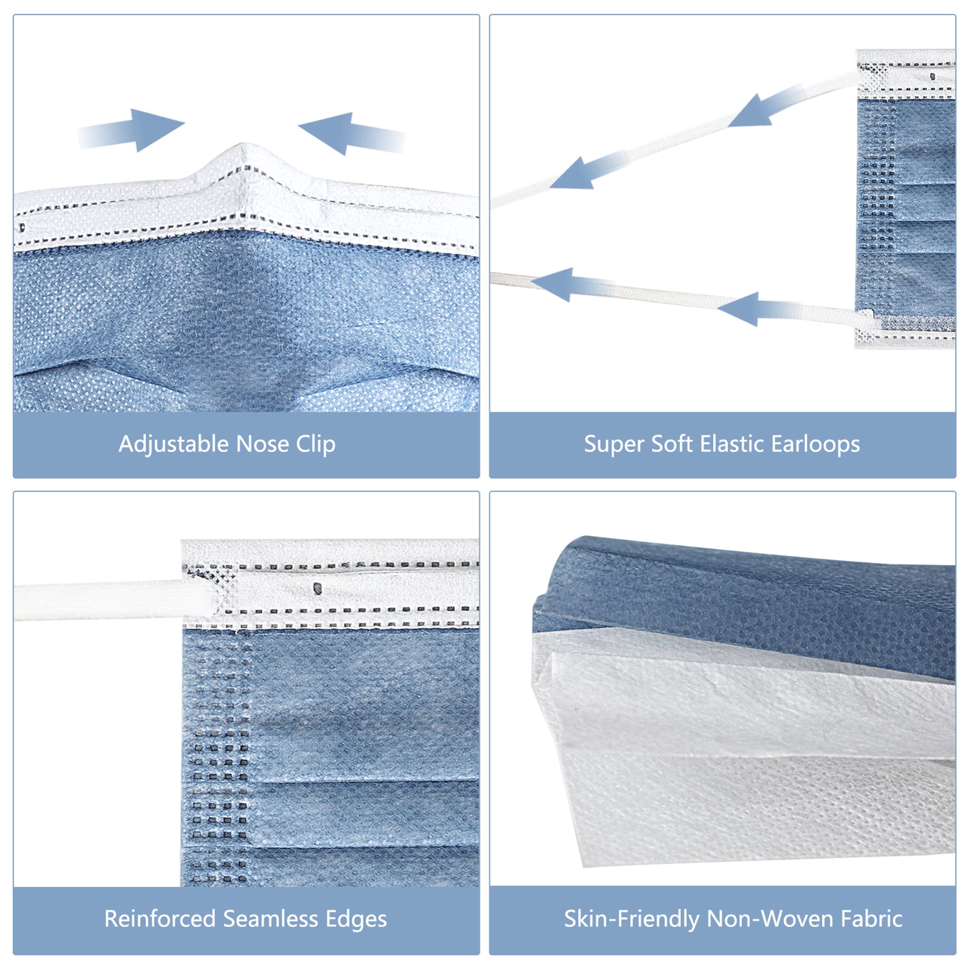 akgk Disposable Face Masks 100Pcs, 3 Layer Protective Face Mask Navy Blue Face Masks 100Pcs