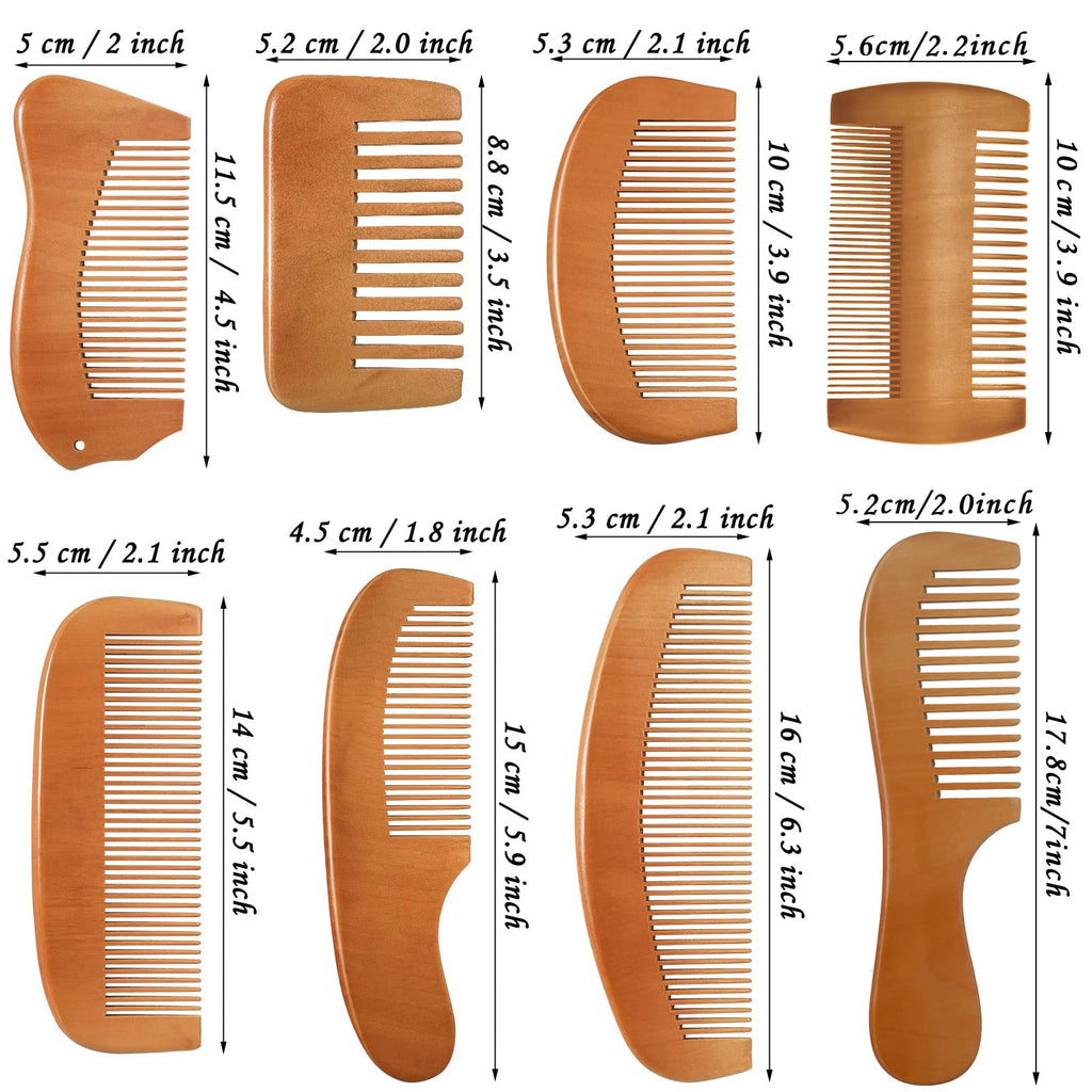 8 Pieces Wooden Comb for Men Wide Wooden Beard Handmade Anti Static Fine Teeth Combs No Snag Brush for Beard, Hair, Mustache