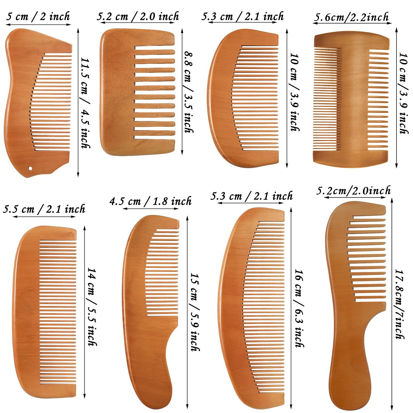 8 Pieces Wooden Comb for Men Wide Wooden Beard Handmade Anti Static Fine Teeth Combs No Snag Brush for Beard, Hair, Mustache