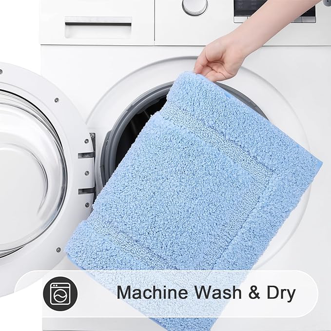 SHACOS Light Blue Bathroom Rugs Sets 3 Piece Bath Mat U Shaped Toilet Rug