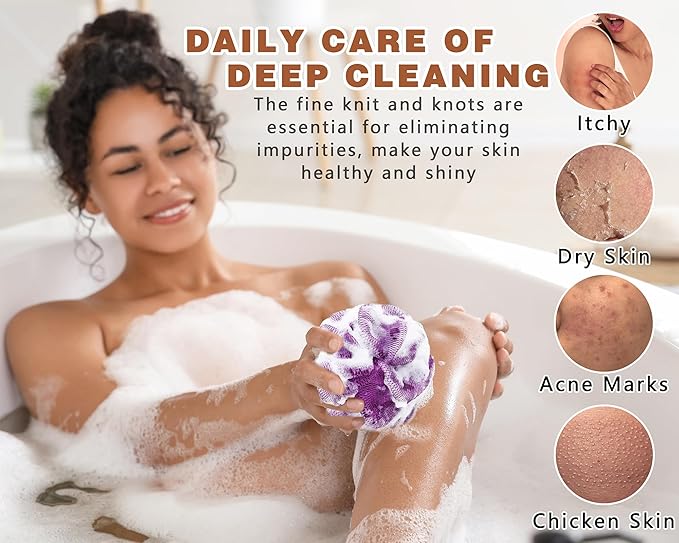 2 Pack African Net Sponge Exfoliating Body Scrubber Bath Sponge for Daily Use (Light Purple +Seafoam)