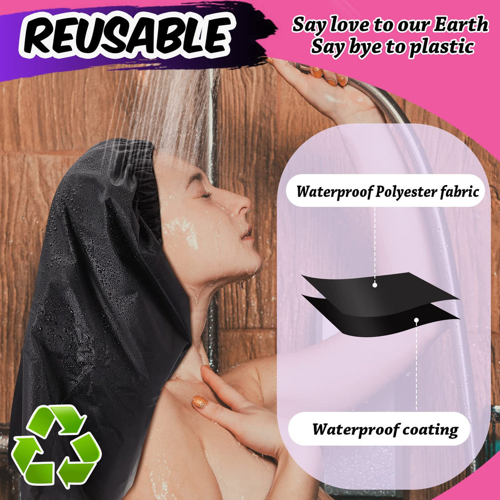 SATINIOR 2 Pcs Extra Large Braid Shower Cap Jumbo Shower Caps for Braid Waterproof Adjustable Reusable Bath Cap with Drying Loop, Hair Bonnets for Women Long Hair Dreadlock Curls Extensions(Classic)