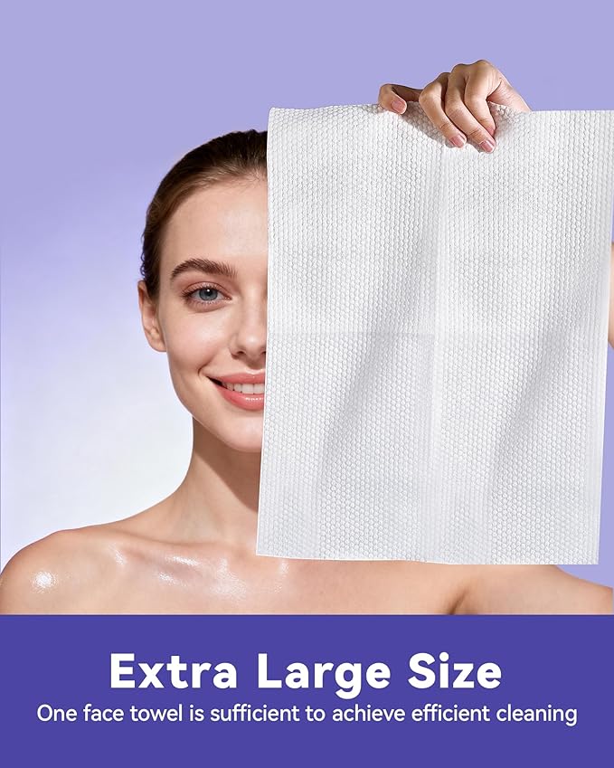 Jolly Care Disposable Face Towels, 10"×12" XL Face Towelette Disposable, Soft Makeup Remover Dry Wipes, Thick Facial Tissue for Women Cleansing, Skin Care, 50 Count (2 Pack)
