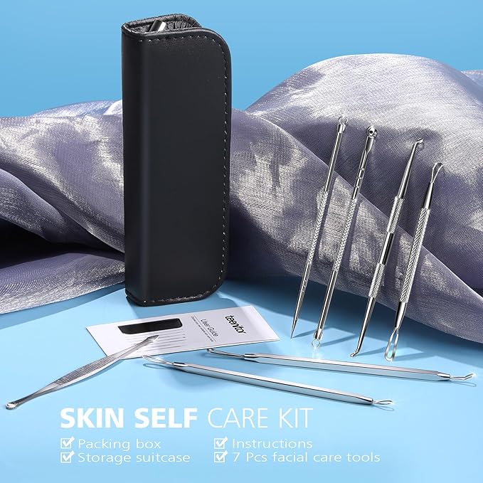 Teenitor 7 in 1 Pimple Popper Tool Kit Blackhead Remover Tools Blackhead Extractor, Pimple Extractor Pimple Popper Tool Zit Popper Tool Acne Tools Comedone Extractor Black Head Remover