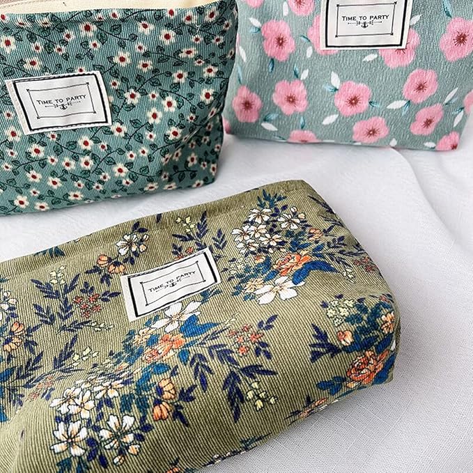 SxoSyo Floral Makeup Bags, Canvas Cosmetic Bags for Women, Green