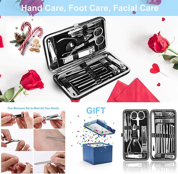 OKOM 19PCS Nail Clipper Set - Professional Manicure Nail Kit for Men Women, Stainless Steel Nail Clippers with Case