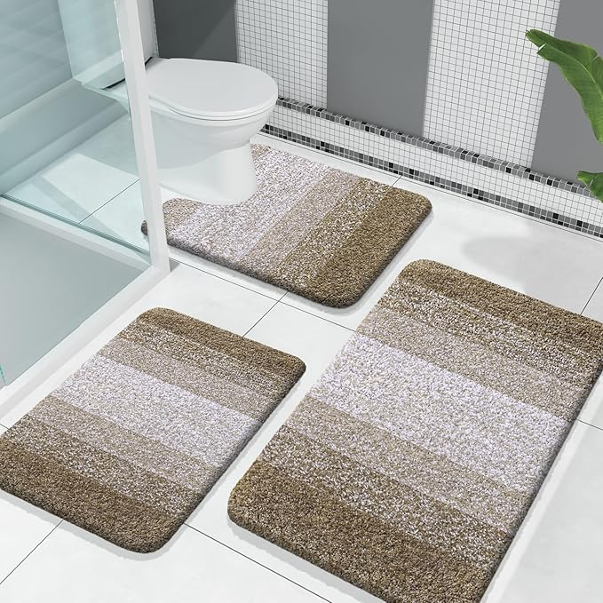 OLANLY Microfiber Bathroom Rugs Sets 3 Piece, 30"x20"+24"x16"+24"x20"