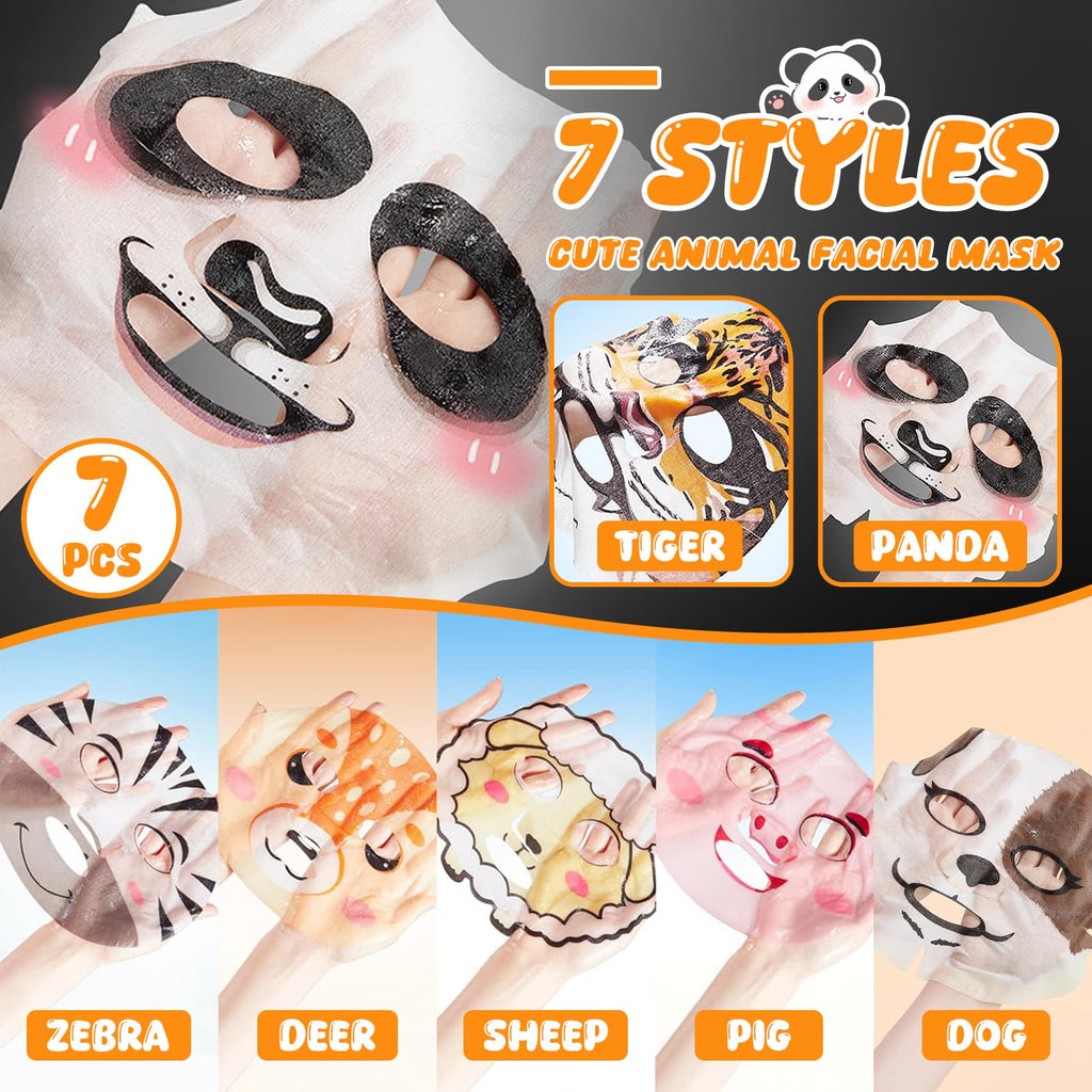 Beenefits 7 Packs Cute Animal Character Design Facial Masks, Deep Hydrating Spa Masks for All Skin Types, Gift for Kids' Birthday Party, Girl's Night, Enjoy Skincare Life