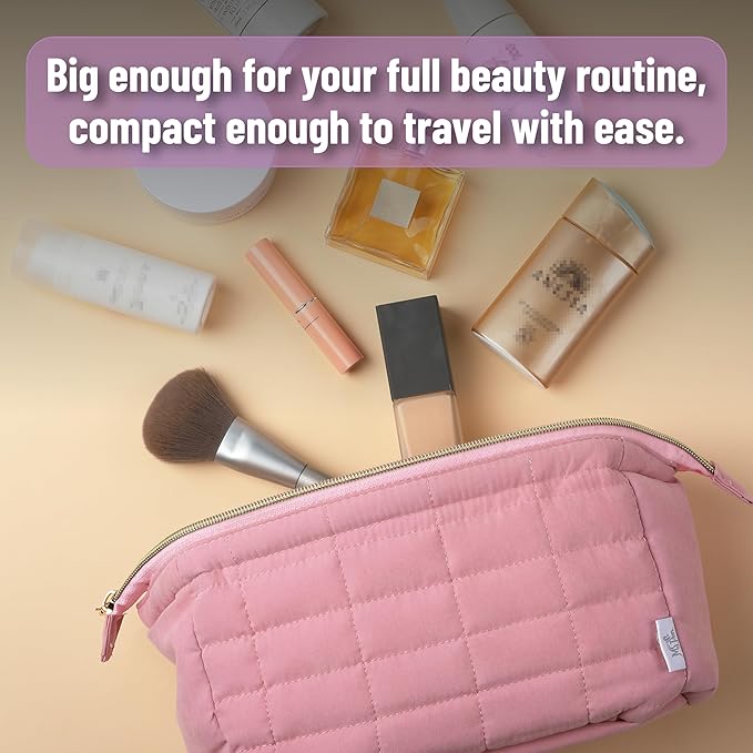 Ms. pen- Aesthetic Quilted Makeup Bag for Women, Pink