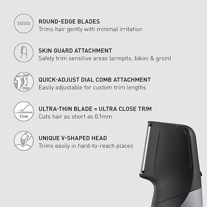 Panasonic Body Groomer for Men & Women, Unisex Wet/Dry Cordless Electric Body Hair Trimmer for Men & Women w/ 2 Comb Attachments, Multi-Directional Shaving in Sensitive Areas - ER-GK80-S (Black)