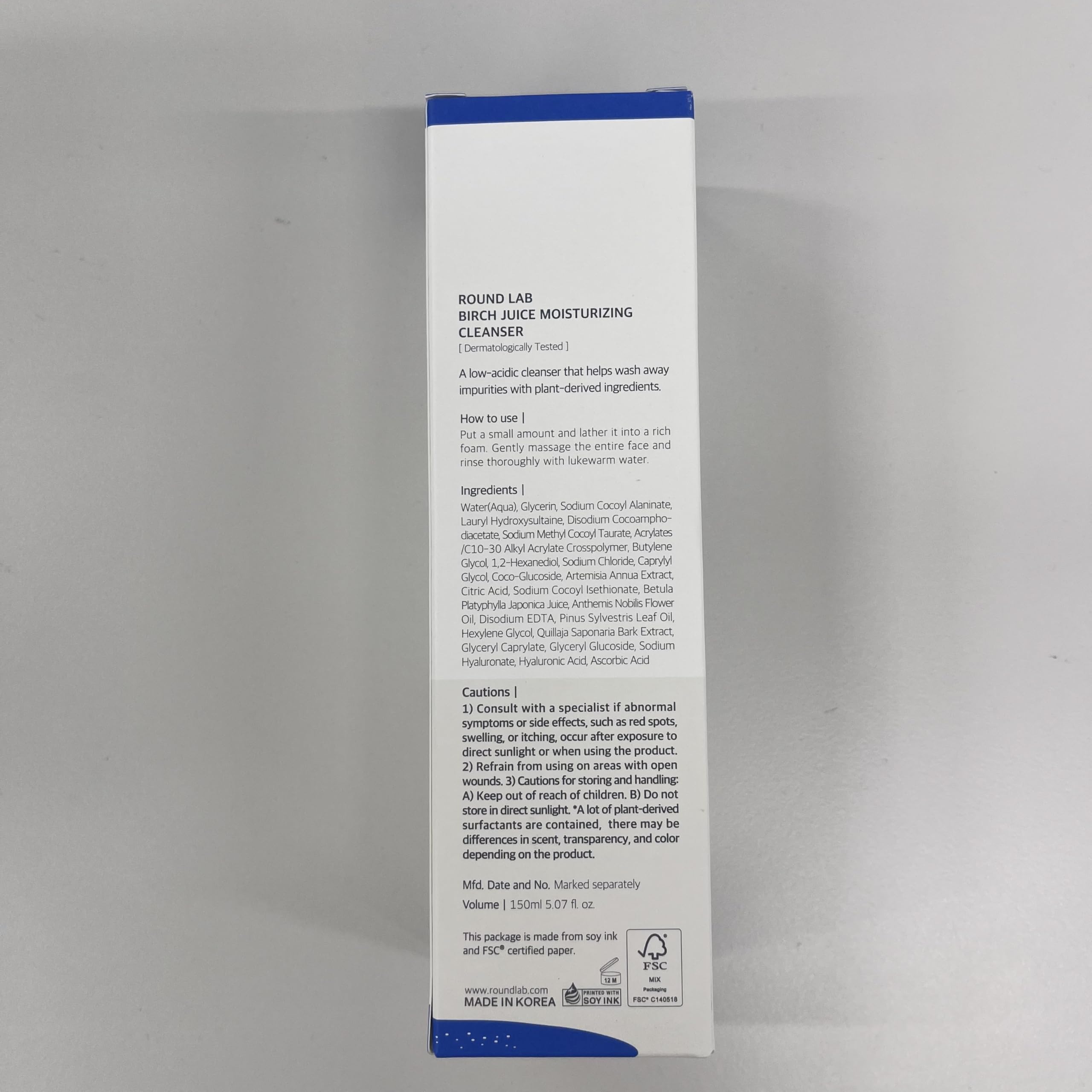 ROUND LAB Birch Juice Moisturizing Cleanser | Unclogs hidden sebum, Clears away dead skin cells., Soothing, Low pH, Gel Type Cleanser (5.07 fl.oz)