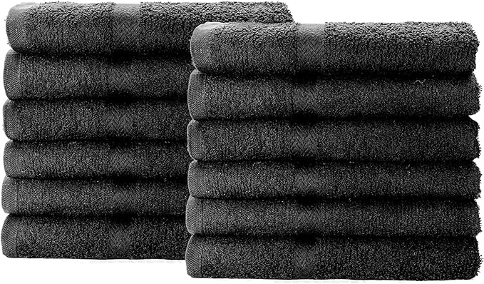 Simpli-Magic Cotton Hand Towels, 16"x27", Black, Not Bleach Proof, 12 Count