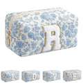 JOVAKIT Alphabet Makeup Bag Cosmetic Bag for Women, Christmas Gifts for Girls Age 6-18, Floral Flowers Coquette Travel Toiletry Zipper Make Up Pouch Organizer Trendy Stuff (Blue Floral R)