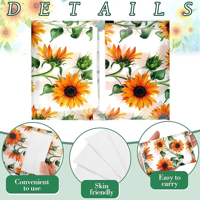 Geyee 50 Packs Tissue Travel Size Facial Paper Napkins Travel Packs Disposable Pocket Tissues for Wedding Guest Traveling School Purse Home Supplies, 500 Sheets 3 Ply(Sunflower)