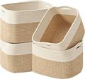 ICERZCZ Storage Baskets for Organizing & Shelves, Woven Cotton Rope Organization Bins for Dog Toys, Clothes, Books, Nursery Organizer, 15" Lx11''Wx9.5''H, (4 Packs) Off White & Brown