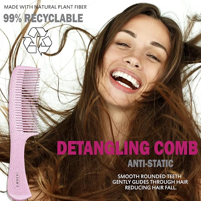 Fiora Naturals Hair Detangler, Round Brush, and Comb Set for Women - All Hair Types: Natural, Fine & Curly - Ideal for Detangling and Blow Drying