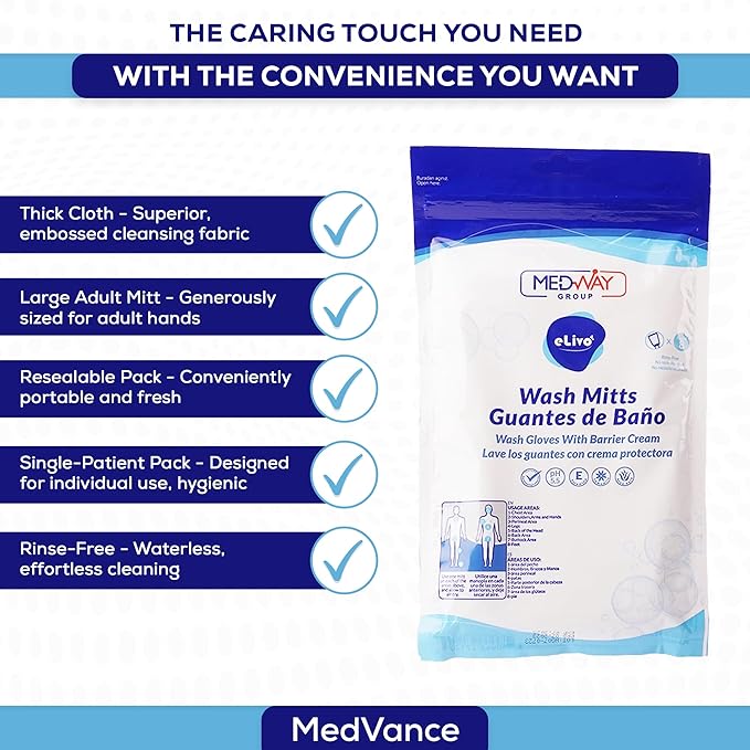 MedVance Fragranced Large Wash Mitts - Rinse Free Wash Cloths - Pack of 24
