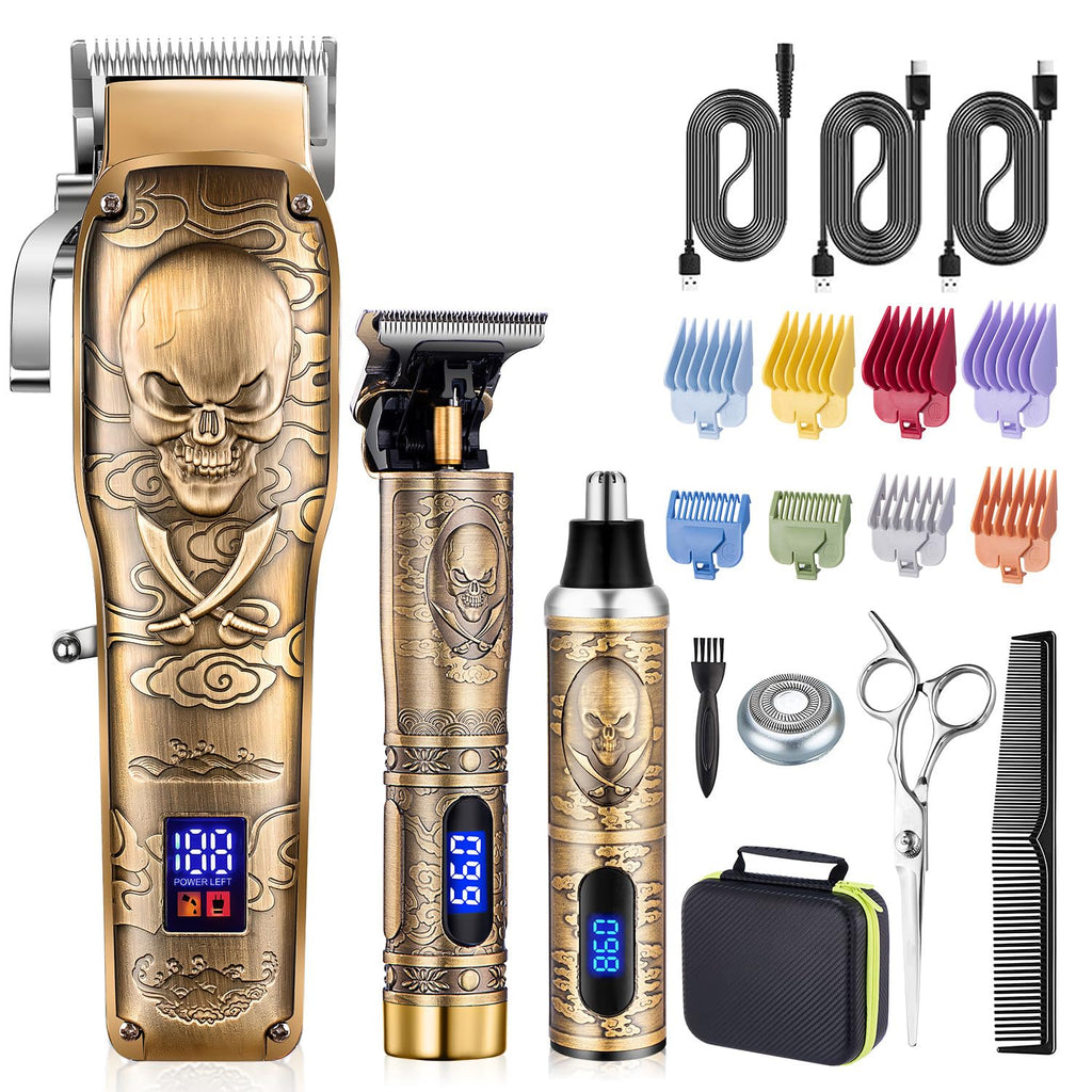 Roziapro Professional Hair Clippers for Men, Hair Trimmer for Haircut Cordless Hair Clippers Set with Rechargeable Nose Hair Trimmer, Gifts for Men (Gold)