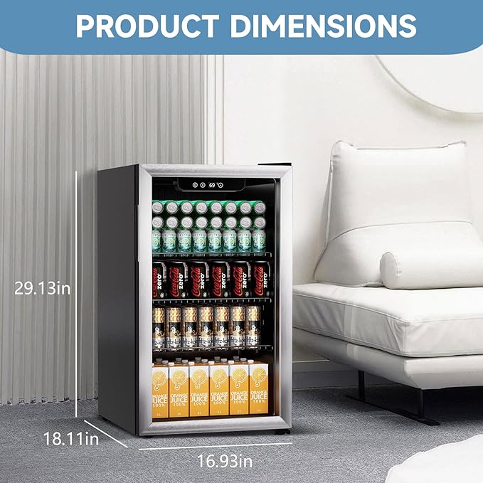 DOGHLY 3.1 Cu.ft Beverage Refrigerator Cooler, 110 Can Mini Fridge with Glass Door, Digital Temperature Display for Soda, Beer or Wine For Office Bar with Adjustable Removable Shelves