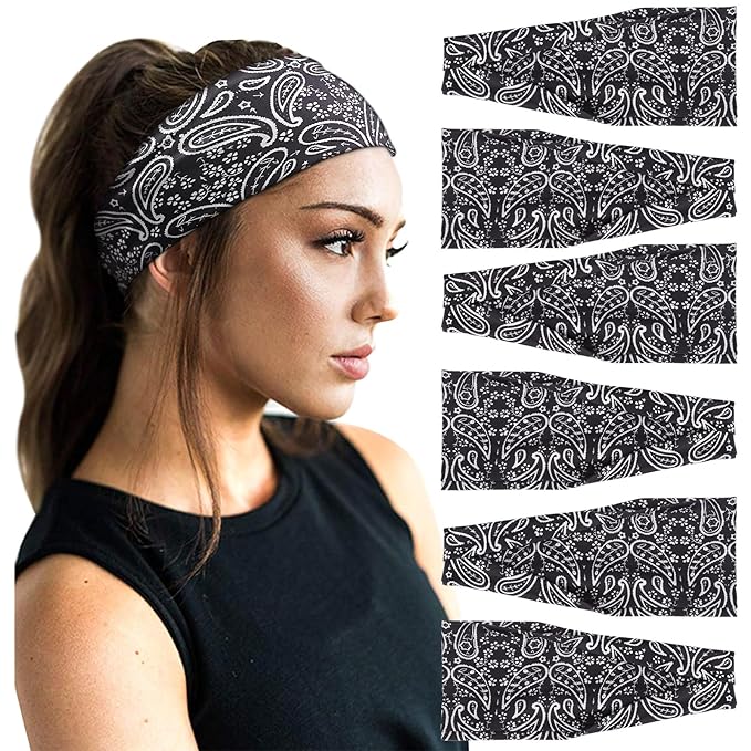 DRESHOW Yoga Sports Headbands for Women Elastic Non-Slip Headbands Workout Running Hair Bands 6 Pack