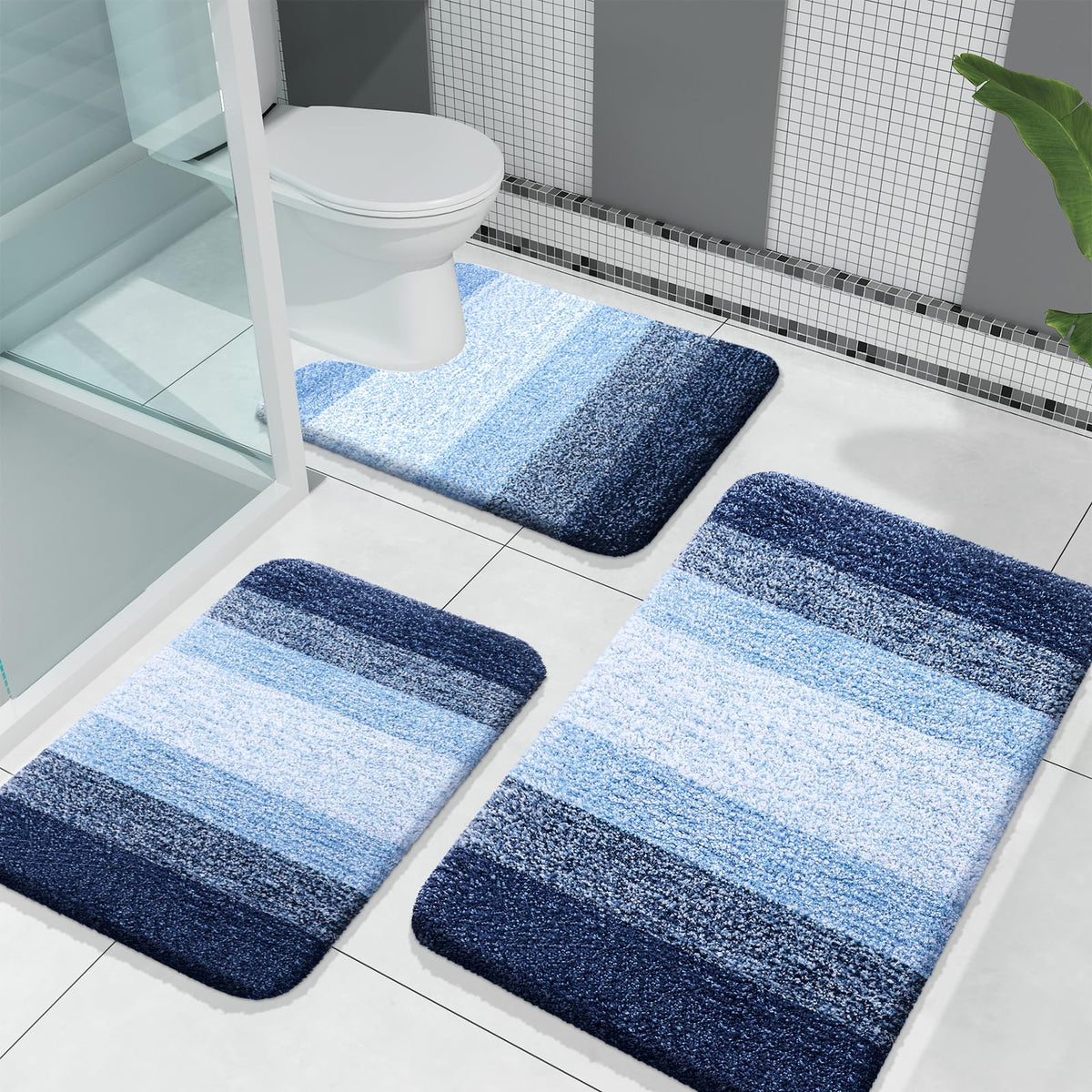 OLANLY Microfiber Bathroom Rugs Sets 3 Piece, Absorbent Bath Mats, Mauve