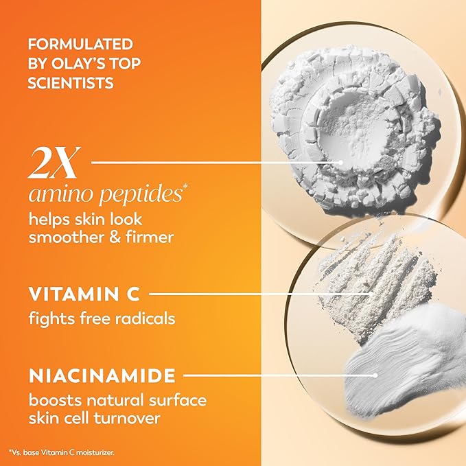 Olay, Vitamin C MAX Face Moisturizer, Brightening Cream for Women, Hydrating, Evens Tone, Dark Spot and Hyperpigmentation Reduction, Glowing Skin Care - Niaciniamide, Peptides, 1.7 Ounce