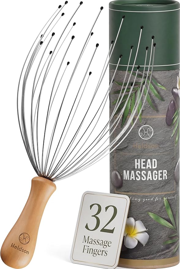 HELDSON® Premium Wire Head Massager Scalp Massager Tool - 32 Fingers Octopus Scratcher - Stress Relax Tickler - Hair Massagers Whisk - Headspa Equipment - Headscratcher Tickle Tools - Gift Men, Women