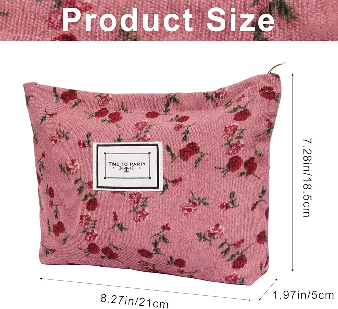 Dqwtb 1pcs Floral Makeup Bag for Women Travel Cosmetic Pouch Toiletry Organizer for Skincare Brushes and Daily Essentials 8.27x7.28x1.97 inch(Flower-1, Rose)