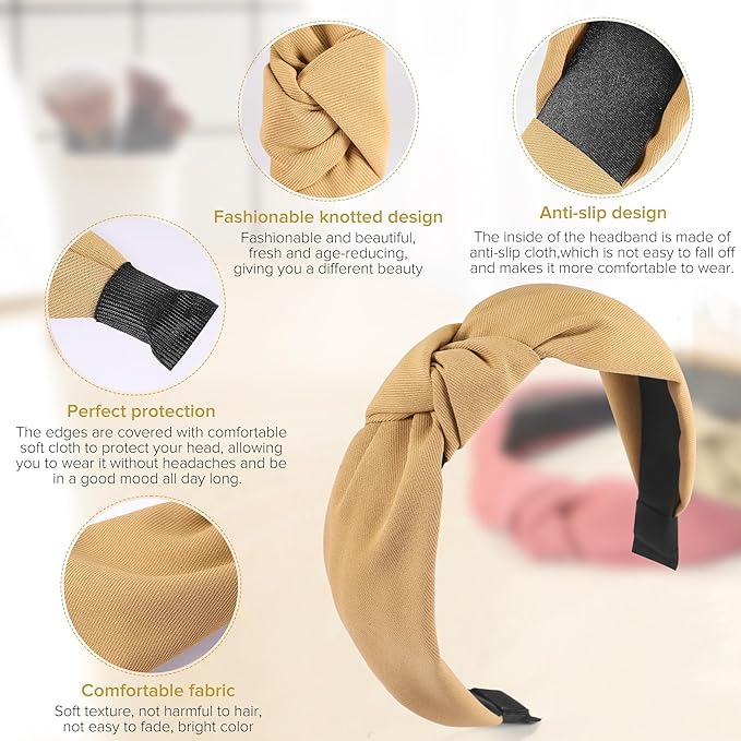 Headbands for Women Girls - 6PCS Stylish Top Knotted Headbands - Knotted Headband for Women - Head Bands Wide Hairband Hair Accessories
