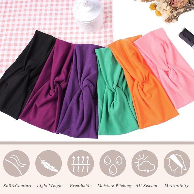 XTREND 6 Pcs Women's Headbands Twisted Cross Elastic Head Bands Yoga Workout Headband Non-Slip Sweat Soft Headbands Solid Color Simple Versatile Hair Accessory Hairbands