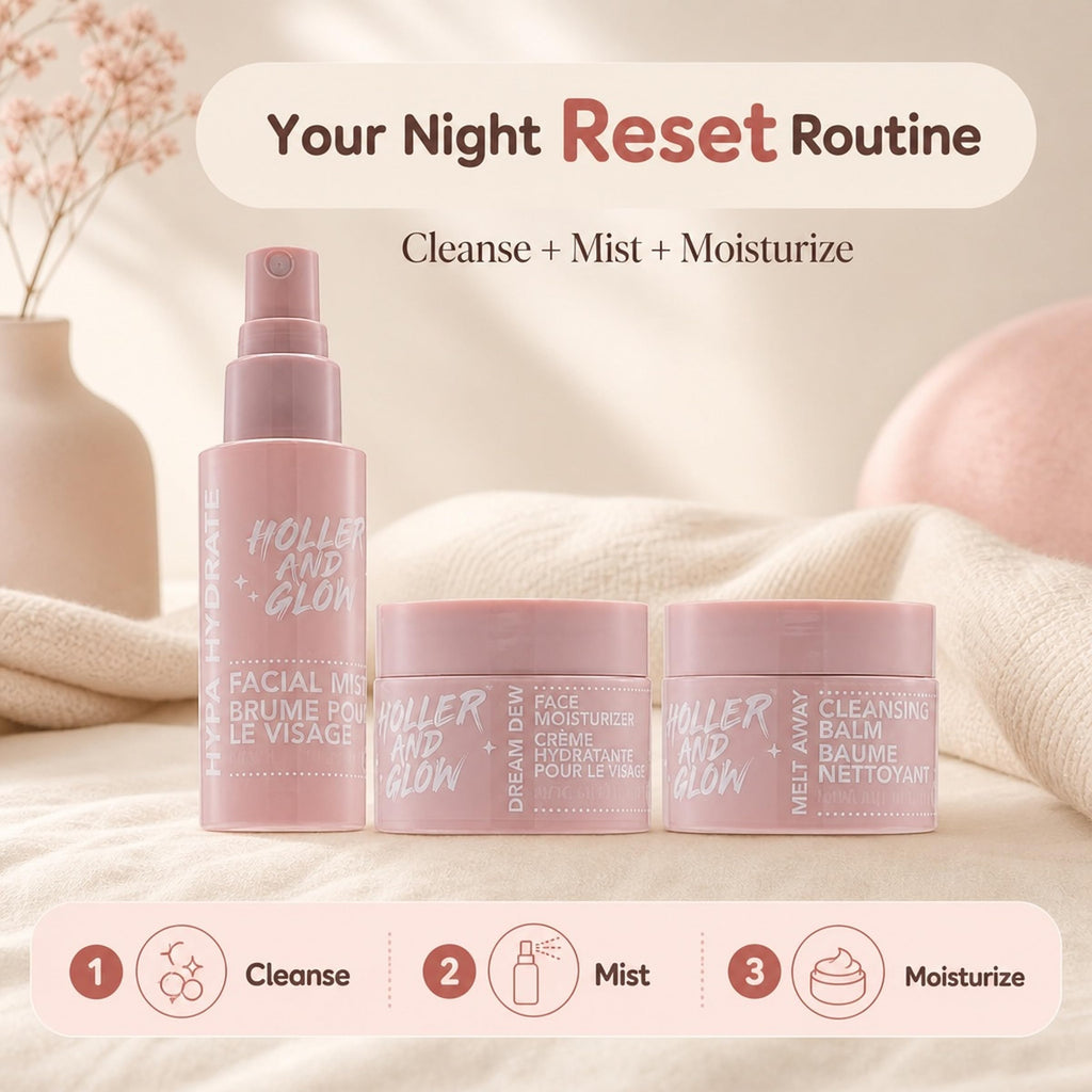 Holler & Glow Rest & Reset Skincare Set - Cleanser, Mist & Moisturizer