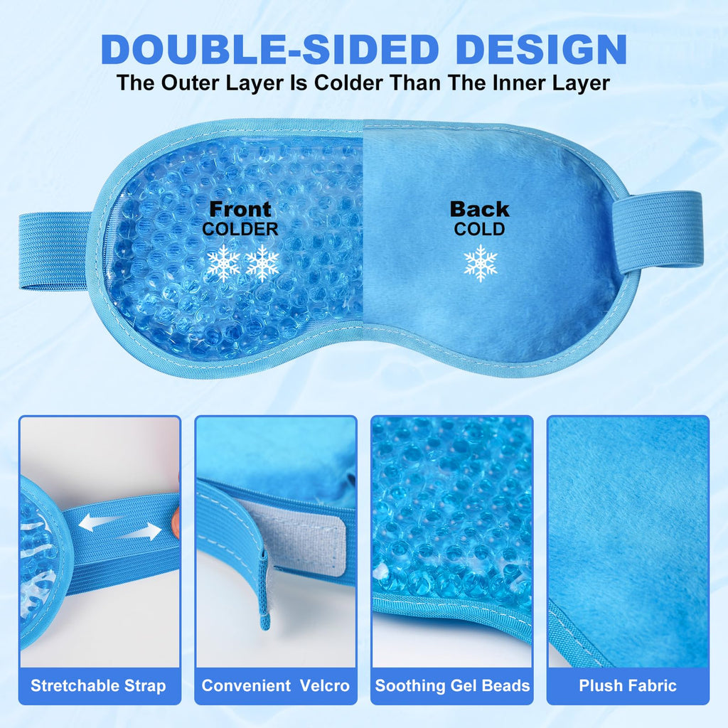 2Pack Cold Cooling Eye Mask, Reusable Hot Colder Therapy Gel Bead with Plush Backing for Puffiness Migraine Stress Relief Skin Care Dry Eyes