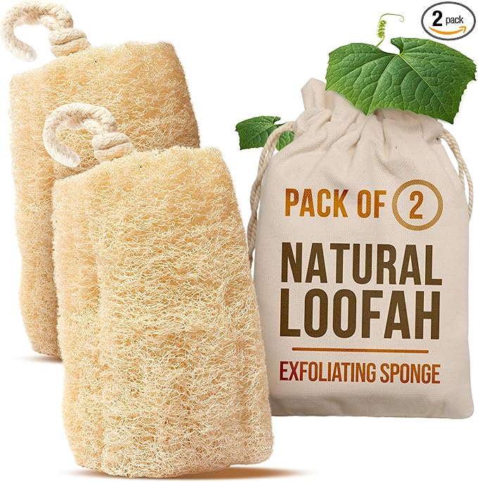 SERRENTO Loofah Body Scrubber Shower - Egyptian Luffa Sponge Pack of 3 Tan