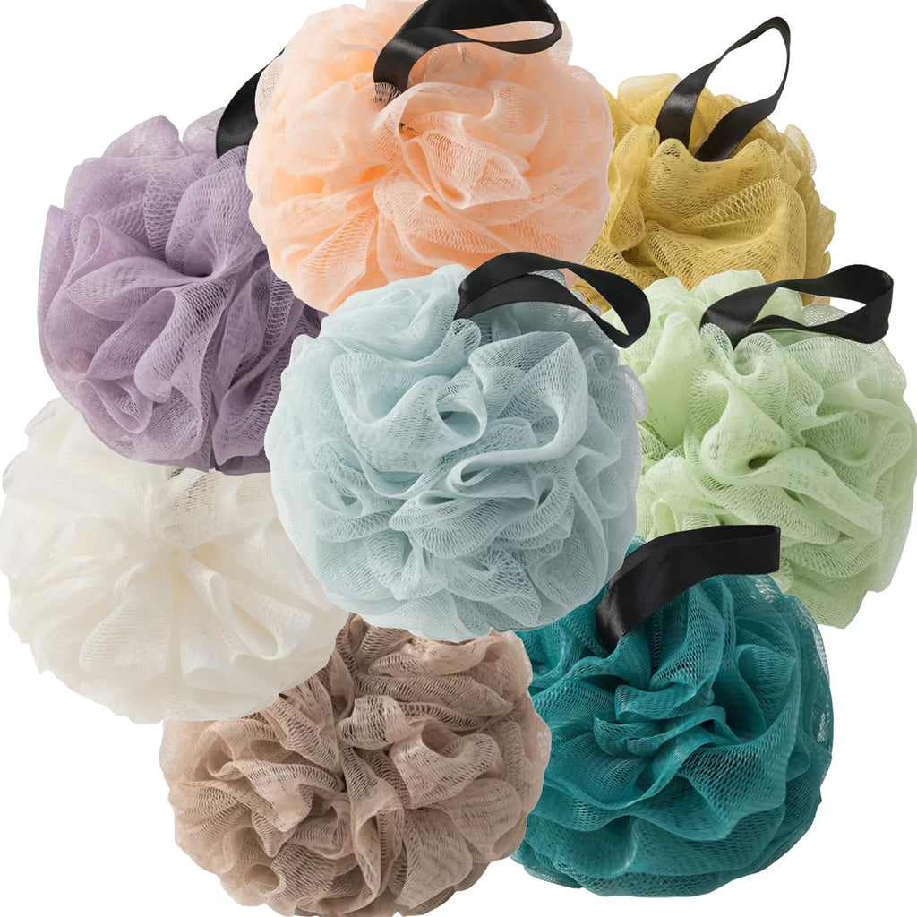 Loofah Sponges for Shower,Everything Light 8 Pack - Blue, Purple, Light Green, Beige, Orange, Yellow, Peacock Green & Khaki